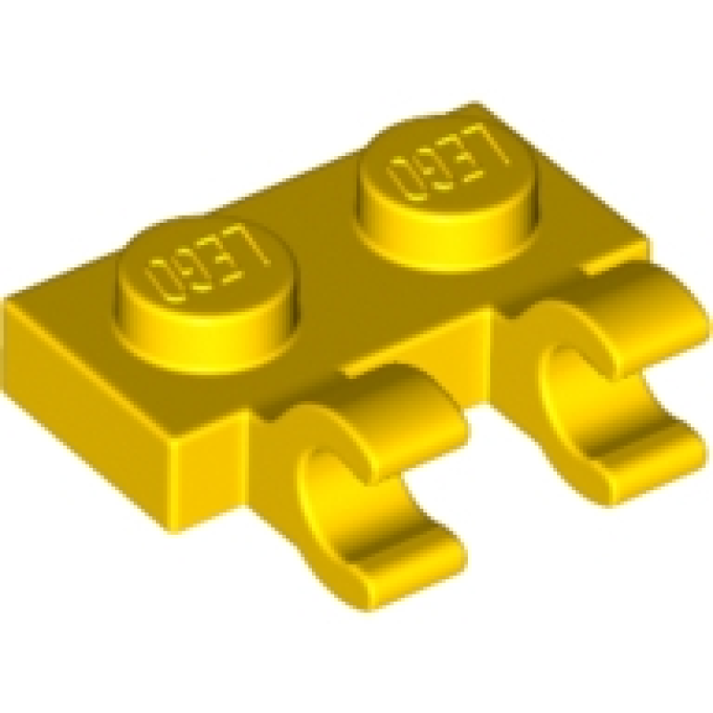 Plaat, Aangepast 1x2 met 2 horizontale clips Yellow